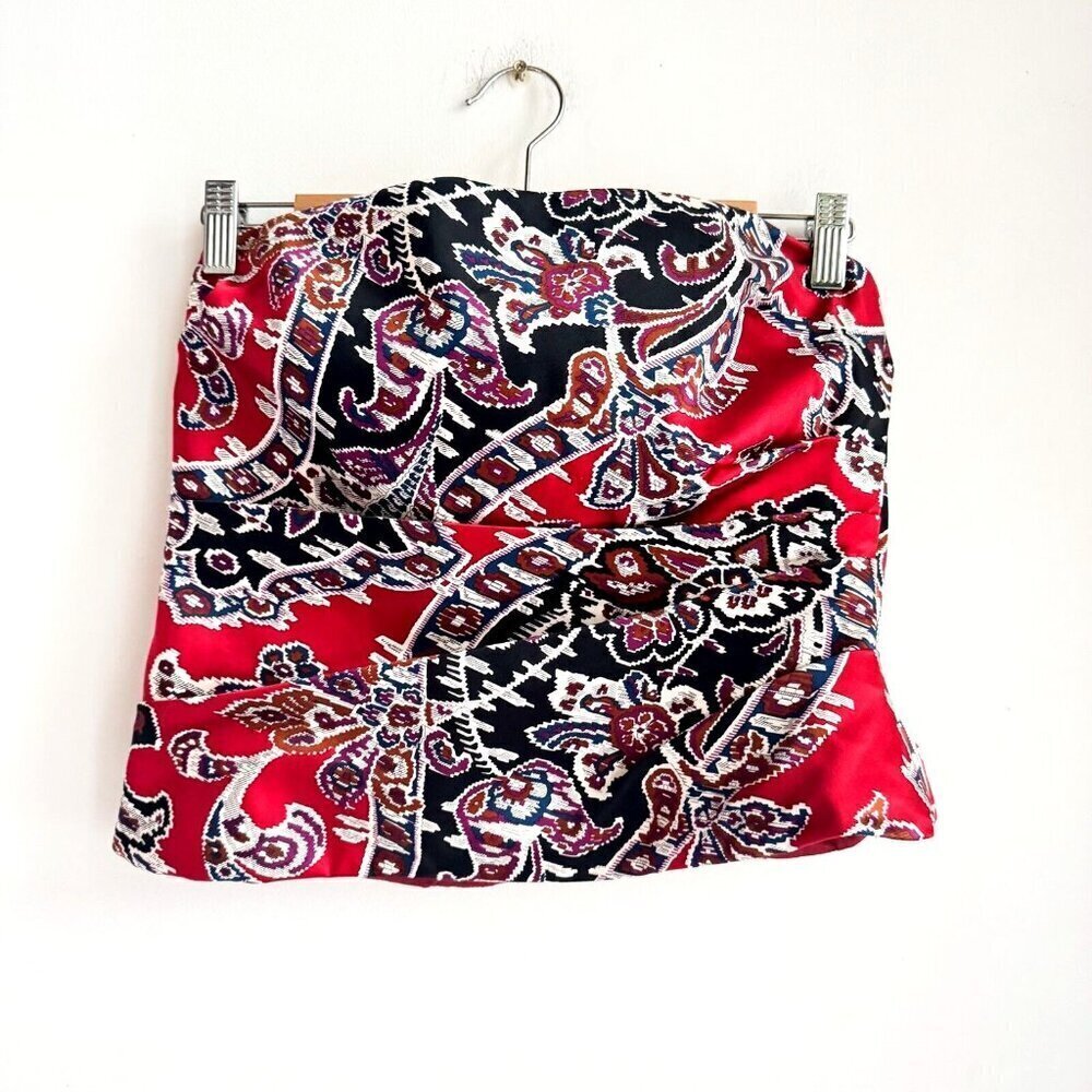 Kay Unger Satin Paisley Print Draped Boned Bodice Corset Top 12
